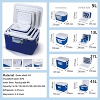 Lot de glacières isothermes 5L, 13L, 26L, 45L pour le stockage extérieur et le camping, en plastique orange et bleu, qualité alimentaire