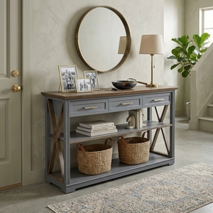 Una elegante mesa consola construida con un núcleo de madera contrachapada duradera y seca al horno, y MDF, y acabada con un laminado HPL especial. - Product Image 2
