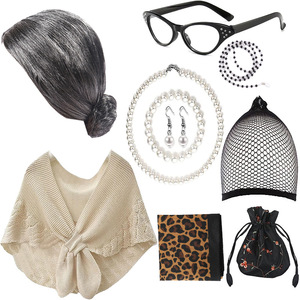 Gran oferta Fancy Fun 8 Uds 100 días <span class=keywords><strong>de</strong></span> escuela Cosplay Set <span class=keywords><strong>para</strong></span> <span class=keywords><strong>niñas</strong></span> abuela peluca Granny camisón <span class=keywords><strong>accesorios</strong></span> Old Lady peluca Set - Product Image 1