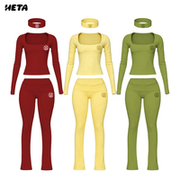 Ensemble Lounge 2 Pièces Personnalisé avec Logo pour Femme, Haut à Col Carré et Pantalon Évasé à Ourlet Relevé pour Filles Grandes, Tenue Décontractée d'Été