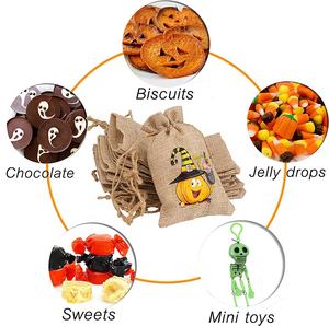 8 симпатичных джутовых мешков в виде тыквы, ведьмы вампира, сувенирные пакеты на Хэллоуин, льняные пакеты для конфет, детские пакеты для конфет на завязках для Хэллоуина и вечеринки - Product Image 4