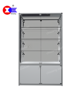 Vitrine en verre avec cadre en aluminium gris avec éclairage LED Étagères flottantes et miroir au dos pour vitrine de bijouterie