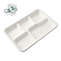 Groothandel Bulk Wegwerp Biologisch afbreekbare 5-compartimenten Bagasse Lunchschotel Ecologisch met deksel