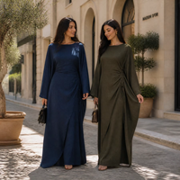 Set Abaya Dua Potong Mexizo untuk Wanita, Atasan Lengan Lonceng Panjang dan Celana Kaki Lebar dengan Desain Tali Serut Samping yang Dapat Disesuaikan, Model Longgar