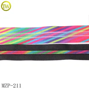 Manufacture made #5 nylon zipper long chain slider multi-color teeth rainbow vision zipper for clothes