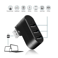 USB2.0 3-Port Hub with 180 Rotation Plug and Play Compatible with Windows for Notebooks Tablets Phones & More-in Stock Black ABS