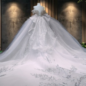 2025 mới sang trọng dần dần màu xanh người yêu cổ áo ngắn tay áo Kim Cương Ngọc trai tua backless Nữ Hoàng Công Chúa Váy cưới - Product Image 3