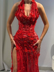 Abito da Sera <span class=keywords><strong>Lungo</strong></span> Personalizzato Stile Sirena con Fiori 3D, <span class=keywords><strong>Spacco</strong></span> Laterale e Collo Halter per Occasioni Formali e Feste Femminili - Product Image 6