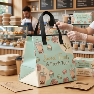 Borsa Termica Personalizzata Riutilizzabile per Torte e Pasti, Borsa Non Tessuta Isolante per Consegna Cibo, Imballaggio da Asporto per Panetterie - Product Image 3