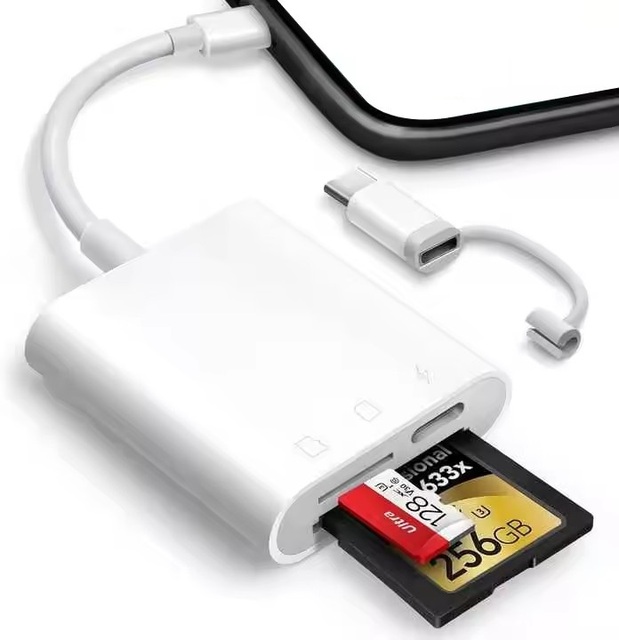 NKIWI 2-Head SD TF Card Reader Adapter Plug and Play for Simultaneous Charging and Reading