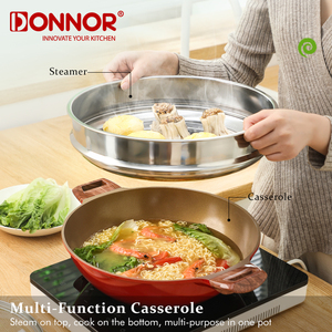 Poêle à frire profonde en aluminium moulé sous pression avec revêtement céramique sain Donnor, <span class=keywords><strong>casserole</strong></span> peu profonde, cuiseur vapeur en acier inoxydable 304, poignée en bakélite - Product Image 3