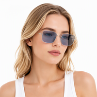STY21008M OEM Lunettes de soleil rectangulaires sans monture ultra-légères 15g, monture en fil métallique vintage, verres teintés, vente en gros