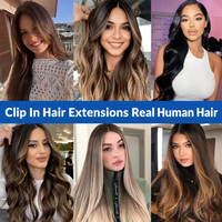 Extensions de cheveux à clipser, cheveux humains brésiliens lisses, couleur brun naturel, clips à cheveux Remy pour femmes
