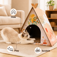 Tente-lit pour chaton en carton ondulé imprimé sur mesure, mobilier d'intérieur pour animaux, maison pour chat, griffoir