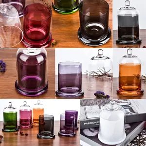 Factory Hot Selling Decor Dome Luxury Transparent Hand Blown Holders Candle Glass Jars With Lid