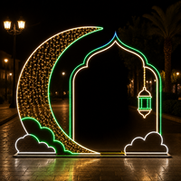 Riesiger Halbmond Ramadan Rahmen PVC Lametta Hängelaterne Wolkenbogen Ramadan Motiv Licht für Plaza Festival Straßenlaterne IP65