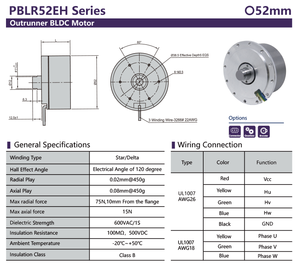 PrimoPal 플랫 외부 로터 BLDC 모터 다이아. 52mm 라운드 12V 48V 2000rpm 팬케이크 아웃러너 브러시리스 모터 - Product Image 4