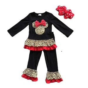 Vêtements d'automne et d'hiver pour enfants, tenues à manches longues pour bébés filles, tenues MINNIE, pantalons à volants léopard, vêtements avec accessoires - Product Image 1