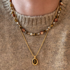 Collana con Pendente di Lusso in Ottone Placcato Oro 18K con Pietra Naturale Occhio di Tigre, Gioielli da Donna all'Ingrosso - Product Image 5