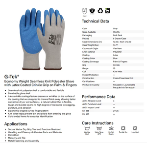 Guantes CE 2142X de calibre 10, económicos, de tejido sin costuras, poliéster y polietileno, color gris/azul, con revestimiento de látex anticorte y palma con agarre rugoso. - Product Image 2