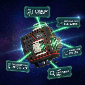Niveau <span class=keywords><strong>laser</strong></span> <span class=keywords><strong>rotatif</strong></span> industriel DIY, faisceau lumineux vert 40m, batterie au lithium, portée 100m, précision 360 degrés, <span class=keywords><strong>laser</strong></span> ligne verte 12 points - Product Image 3