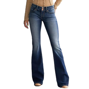 <span class=keywords><strong>Bufa</strong></span> Western Nouveau Pantalon en jean délavé uni décontracté pour femme, taille mi-haute, extensible, coupe bootcut rétro, coupe skinny, avec double ceinture, Printemps Automne - Product Image 1