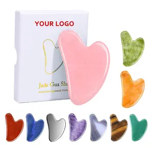 Wholesale Natural Crystal Guasha Face Skincare Beauty Massage Tool Custom Logo Jade Gua Cha Board Rose Quartz Gua Sha Stone