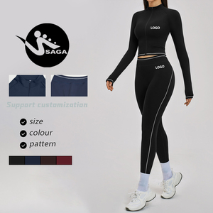 Set Yoga Personalizzabile da Donna in Due Pezzi, Taglie Forti, Top a Maniche Lunghe e Completo per Corsa e Fitness all'Aperto - Product Image 2