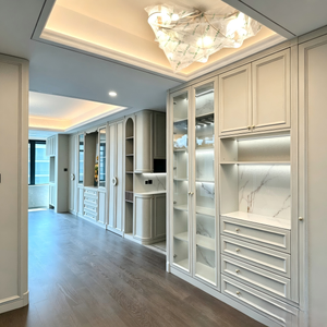 Meuble mural à vin multifonctionnel en bois massif, style américain moderne, finition mate, avec éclairage LED, pour salon éco-responsable - Product Image 6