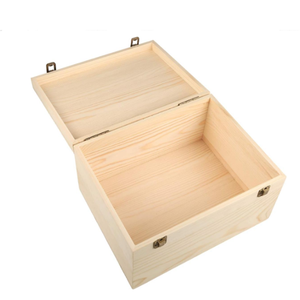 Große hölzerne Schachtel, 13 × 10 × 6,5 Zoll natürliche unbehandelte Kiefernholzboxen mit Scharnierdeckel und Frontverschluss für DIY Handwerk Kunst - Product Image 3