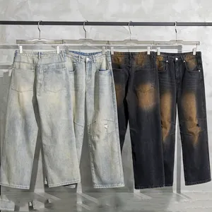 Tendenza di strada europea e americana pantaloni neri taglie forti Jeans uomo Jeans larghi larghi larghi a gamba larga da uomo