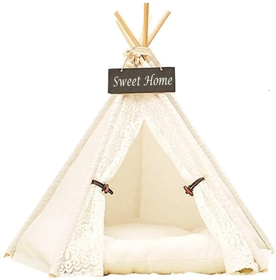 Pet Teepee Tent Dog & Cat Bed Portable Washable Dog Tent Lace Style Pet House for Dog Cat Pet