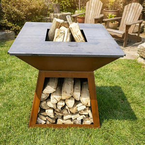 Barbecue Teppanyaki carré simple en acier Corten, chauffage au bois en métal rouillé, foyer extérieur - Product Image 3