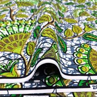 Kain Ankara Afrika Gaya Belanda, Motif Daun Botani Hijau Berkilau, Kain Lilin Poliester untuk Pembuatan Pakaian Wanita