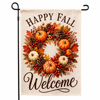 Guirlande d'automne aux couleurs vives pour Thanksgiving, avec feuilles d'érable et cône de pin, 12x18 pouces, double face, texture lin, drapeau de bienvenue pour jardin, décoration de cour