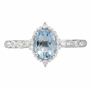 Bague de fiançailles en argent sterling S925 avec un design élégant et vintage, sertie d'une pierre ovale en aquamarine, style fleur, vente en gros - Product Image 1
