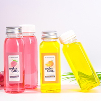 Bouteilles de boisson en plastique PET jetables sans BPA de 250 ml/500 ml pour jus clair, contenants carrés pour jus avec couvercle pour soda