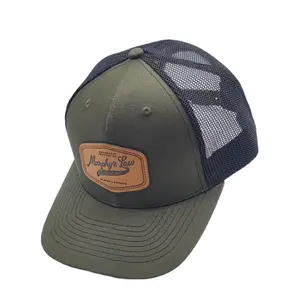 Twill Cotton front Custom leather logo Trucker Mesh cap and hat Custom Cotton with Embroidery logo Trucker Hat