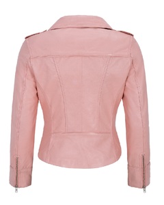 Chaqueta de Mujer Personalizada 100% Cuero Nappa Rosa Bebé Vintage con Acabado Envejecido, Marca Privada OEM/ODM, Estilo Heritage - Product Image 4