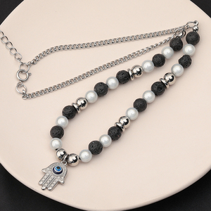 Artisanat <span class=keywords><strong>Loup</strong></span> <span class=keywords><strong>Oeil</strong></span> d'Horus Noir Turquoise Hip Hop Perle Couple Clavicule Chaîne Collier Bijoux de Mode Grande marque usine OEM - Product Image 3