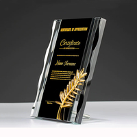 Dernier design Trophée en verre cristal motif feuille de blé, Cadre en verre créatif, Plaque de certification et d'autorisation personnalisable