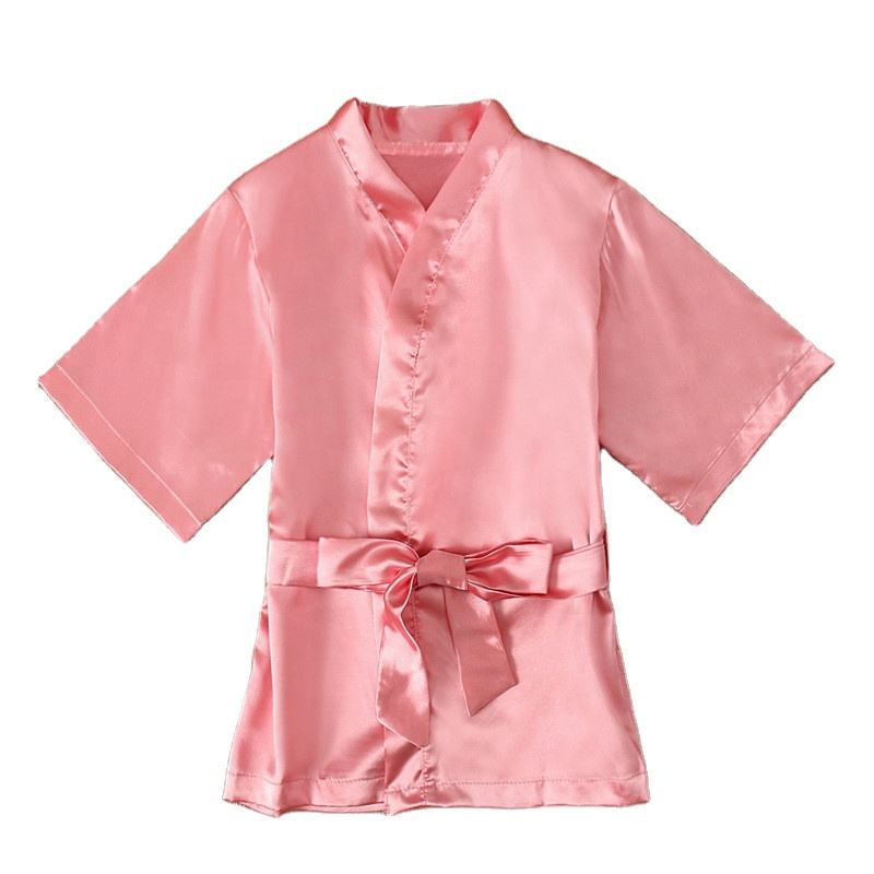 Kids Summer Princess Print Sleepwear Satin Long Sleeve Home Wear Girls Pink Bath Robe Pajamas For Kids 