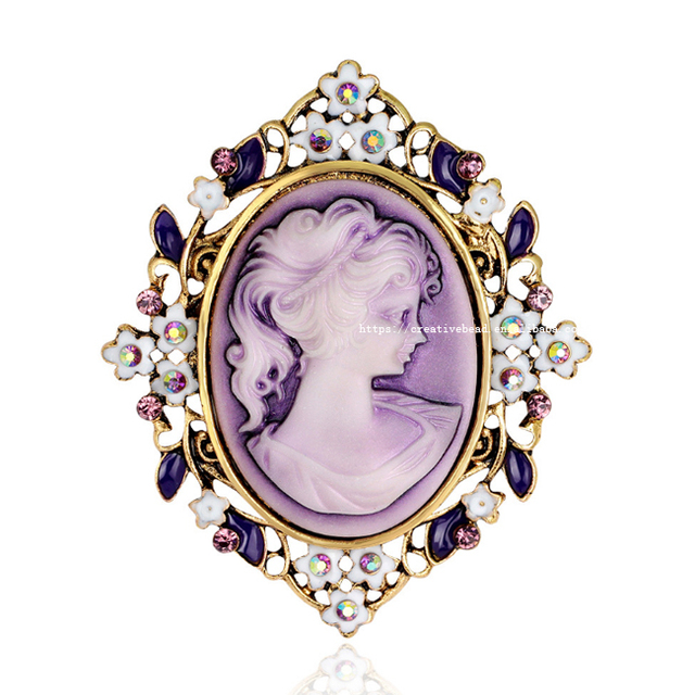 2026 Hot Sale Antique Gold Vintage Lady Queen Cameo Brooch Pins Rhinestone Enamel Jewelry Brooches