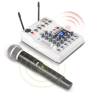 Mikrofon Kit Mixer Stereo 2 Kanal, Mixer Kit Audio, Mikrofon Nirkabel UHF Kartu Suara USB MIC, Kit Mixer Stereo Kekuatan Musik 2 Saluran
