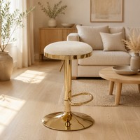 Tabouret de bar moderne et élégant avec siège rond en tissu, hauteur réglable, design pivotant, base en métal doré poli, repose-pieds pour bar à domicile