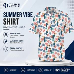Chemise à manches courtes pour homme, imprimé floral tropical toucan brodé, séchage rapide, respirante, décontractée, style hawaïen, coupe ample, col montant - Product Image 1