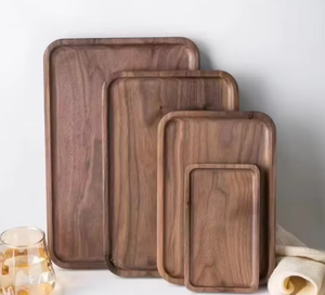 Plateau de service <span class=keywords><strong>rectangulaire</strong></span> en noyer noir massif de qualité supérieure, style moderne et minimaliste, pour café, thé, petit-déjeuner, décoration de la maison ou du bureau - Product Image 3
