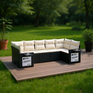 Ensemble de canapés de jardin noir et crème en rotin d'extérieur avec coussins en mousse haute densité, design contemporain imperméable - Product Image 2