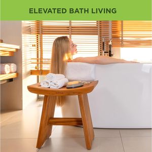 Tabouret de douche en teck Qingzhi 45,7x30,5x36cm, banc de salle de bain, spa, utilisation en extérieur - Product Image 3
