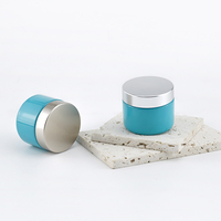 Pot en verre opale rond de 60g, bleu brillant, avec couvercle argenté, pour crème visage, en PET, effet turquoise brillant